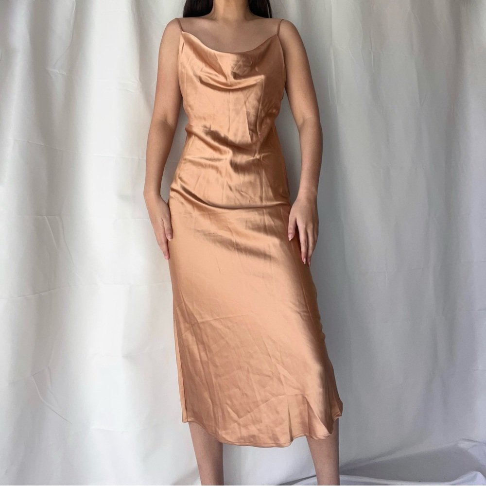 Beginning Boutique Slip Midi Dress in Champagne